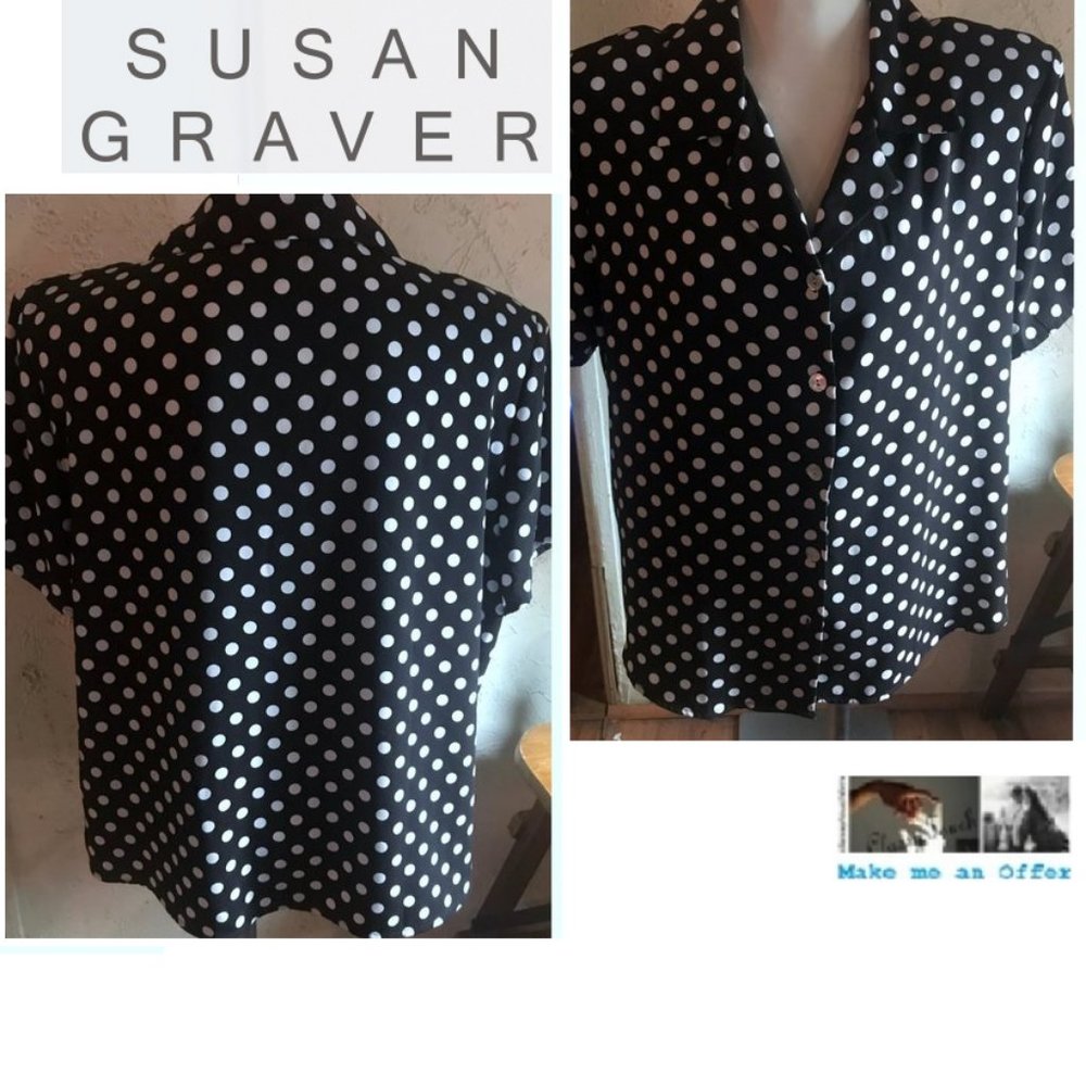 Susan Grover Style Black White Polka Dot Shirt